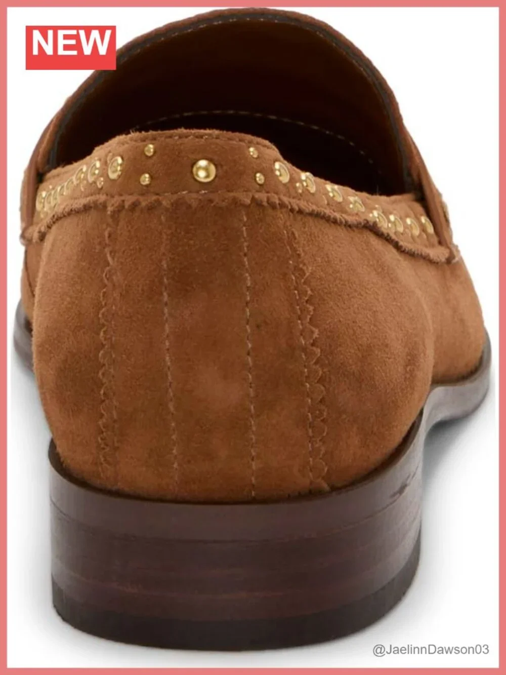 Studded Loafer Flats with Block Heel for Women Suede Fashion Shoes Round Toe